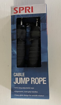 Adjustable 9 ft Covered Steel Cable Jump Rope, Black, SPRI NEW