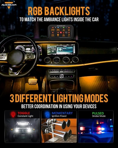 Panel de interruptores auxiliar RA80 AUXBEAM RGB 8 velocidades encendido apagado para Hummer H2 H3 2003-2010 - Imagen 2 de 12