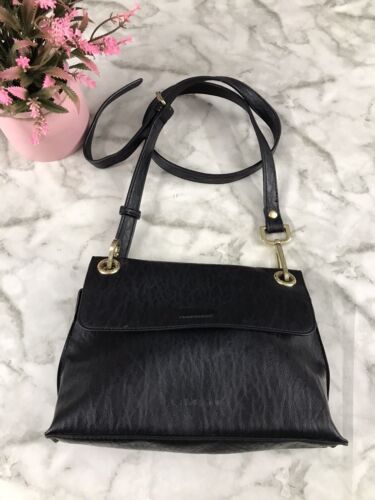 Vintage Calvin Klein Crossbody Black Leather Shoulder Purse/Handbag Metal Strap