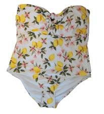 Women's Floral One Piece Bandeau Bathing Suit w/Detachable Straps, XL 16-18 NWT