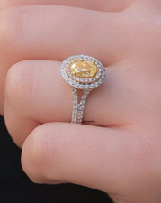 2.50 CT Oval Cut yellow Citrine  CZ Halo Wedding  Engagement Ring 925 Silver.