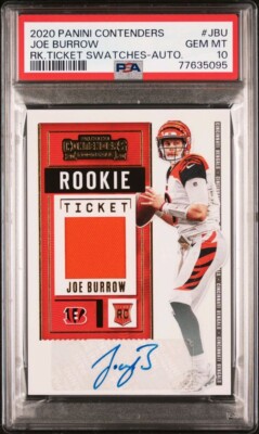 PSA 10 Joe Burrow 2020 Panini Contenders Rookie Ticket Swatches Auto /100 Pop 4