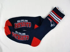 New England Patriots Logo & 4 Stripe Crew Socks NFL Football  Unisex Size Large