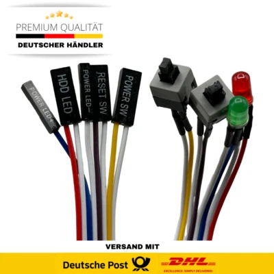 AURUM® Taster Power ON OFF Switch Reset Kabel mit LED Schalter ATX Mainboard PC