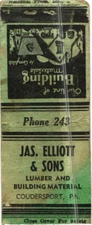 Jas Elliot & Sons Lumber and Building Material Penna Vintage Matchbook Cover