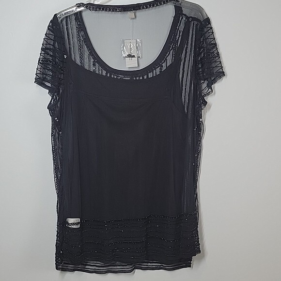 Dress Barn black sheer sequin blouse womens size 2X fancy party