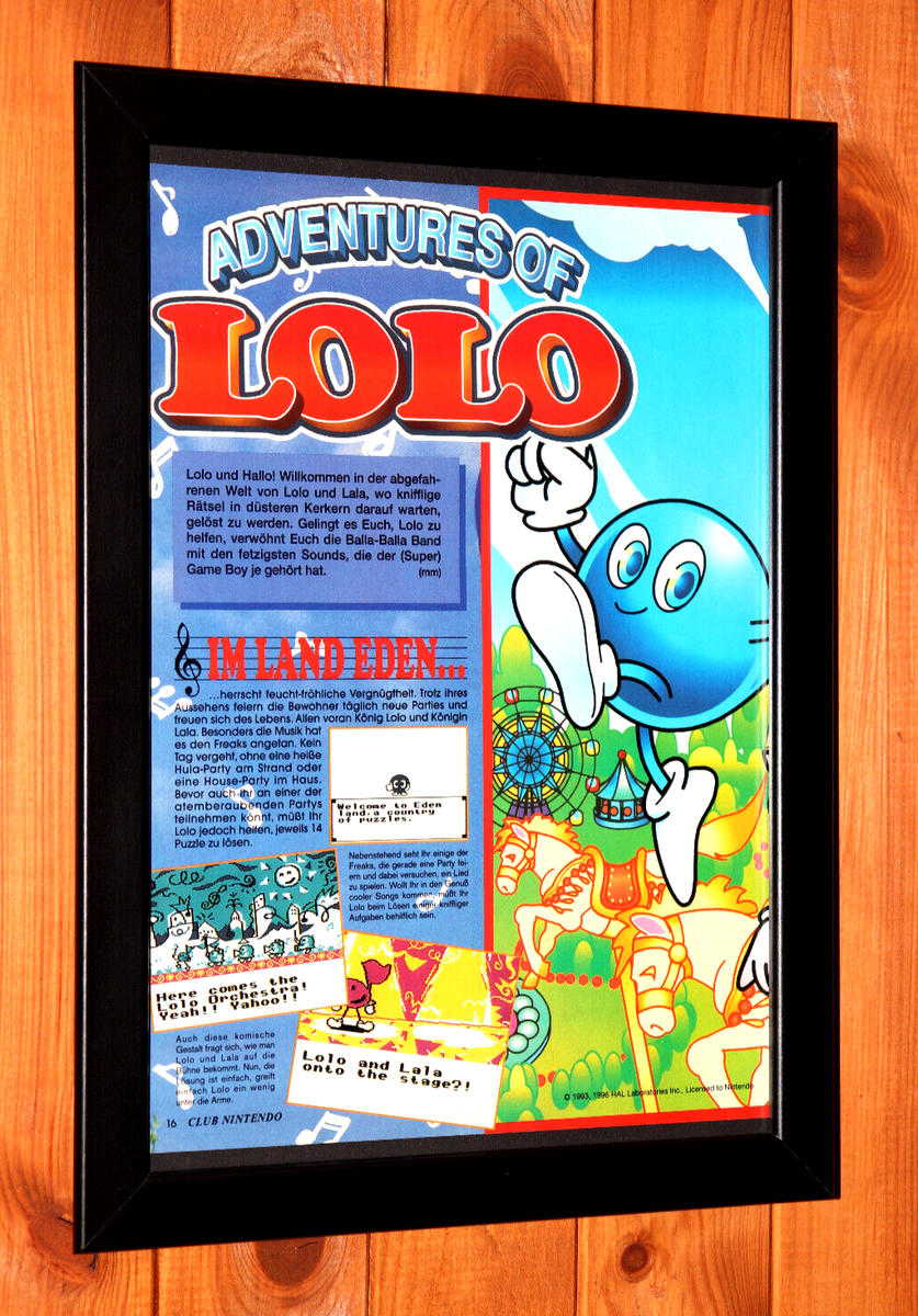 1996 Adventures of Lolo NES Vintage Rare Small Promo Poster / Ad