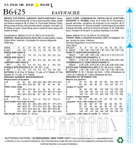 BUTTERICK SEWING PATTERN 6425 MISSES 6-14 DRESS, MAXI, JUMPSUIT TOP TUNIC, PANTS - Picture 8 of 8