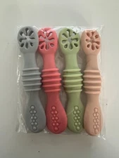 4 Pack Baby Led Weaning Spoons| Silicone Baby Spoons Self Feeding Utensils,