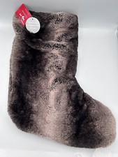 Christmas Stocking Brown Faux Fur Mantle Shelf Festive Decoration NWT