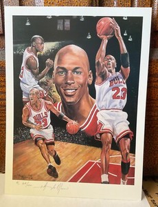 ANGELO MARINO LITHOGRAPH ARTIST PROOF 64/500 MICHAEL JORDAN = HAND SINGED 12"X9"