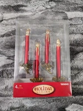 Christmas Ornaments Candles Red Glass Gold Clip On Holiday Decorations Set of 4