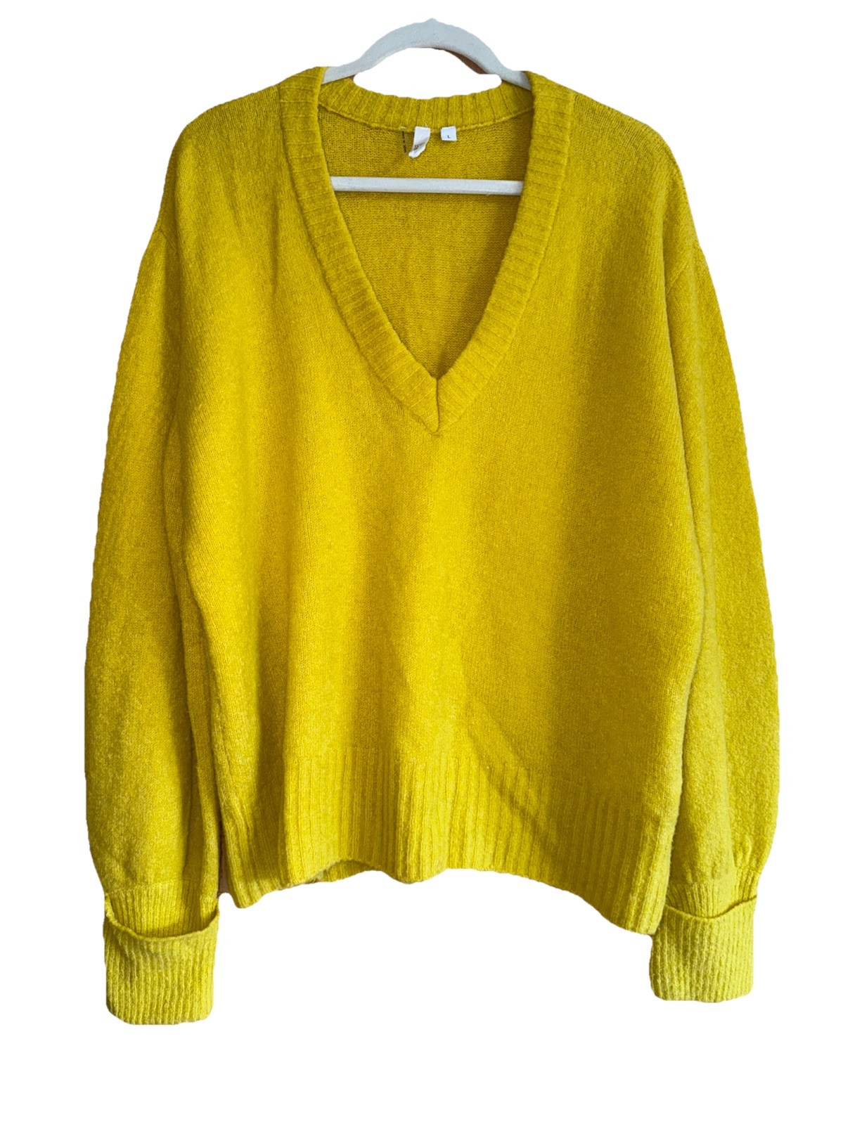 Elan Sweater Chunky Soft Knit V-Neck Wool/Fox Mustard Oversized Women’s L