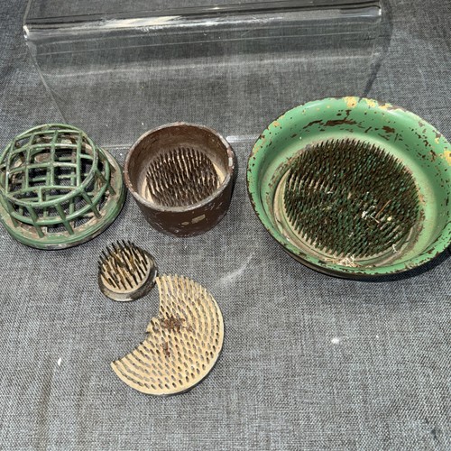 Mixed LOT of 5 VINTAGE METAL spike and  cage FLOWER FROGS