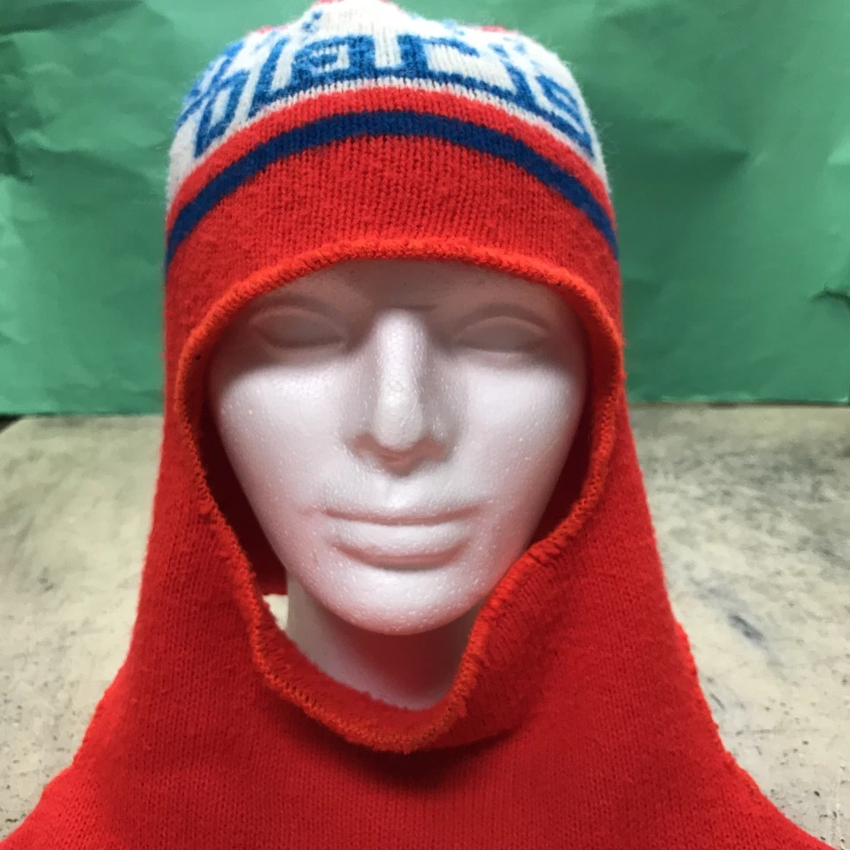 De colección Polaris Moto de Nieve Máscara Facial Rojo/Naranja Azul Blanco Invierno Sombrero Esquí Acrílico EE. UU. Foto 3 de 4