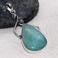 Amazonite 925 Silver Plated Gemstone Handmade Pendant 2" Best Gifts JW