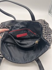 Tommy Hilfiger Monogram Tote Bag Gold Hardware Striped Accent Used - Good
