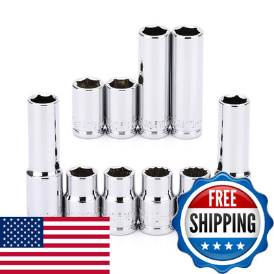 MIXPOWER 10PCS 1/4''& 3/8'' Drive 10mm Deep&Shallow Socket, CR-V, Metric, Mirror F