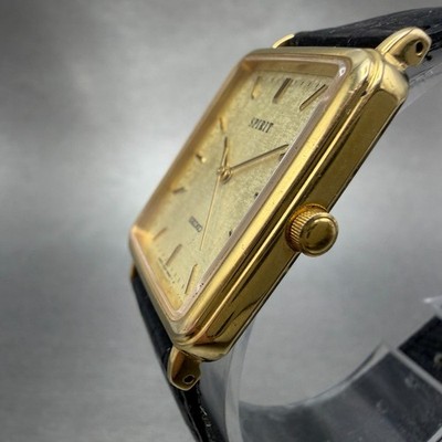 Seiko Spirit Tank Watch Men 26mm Champagne Dial Gold Rectangle