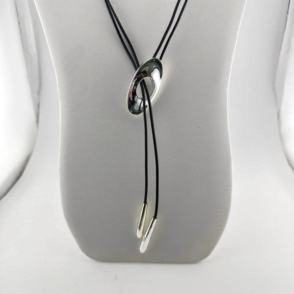 Collar RLM Robert Lee Morris Lariat Modernista Blanco Bronce Cuero QVC Caja Foto 3 de 4