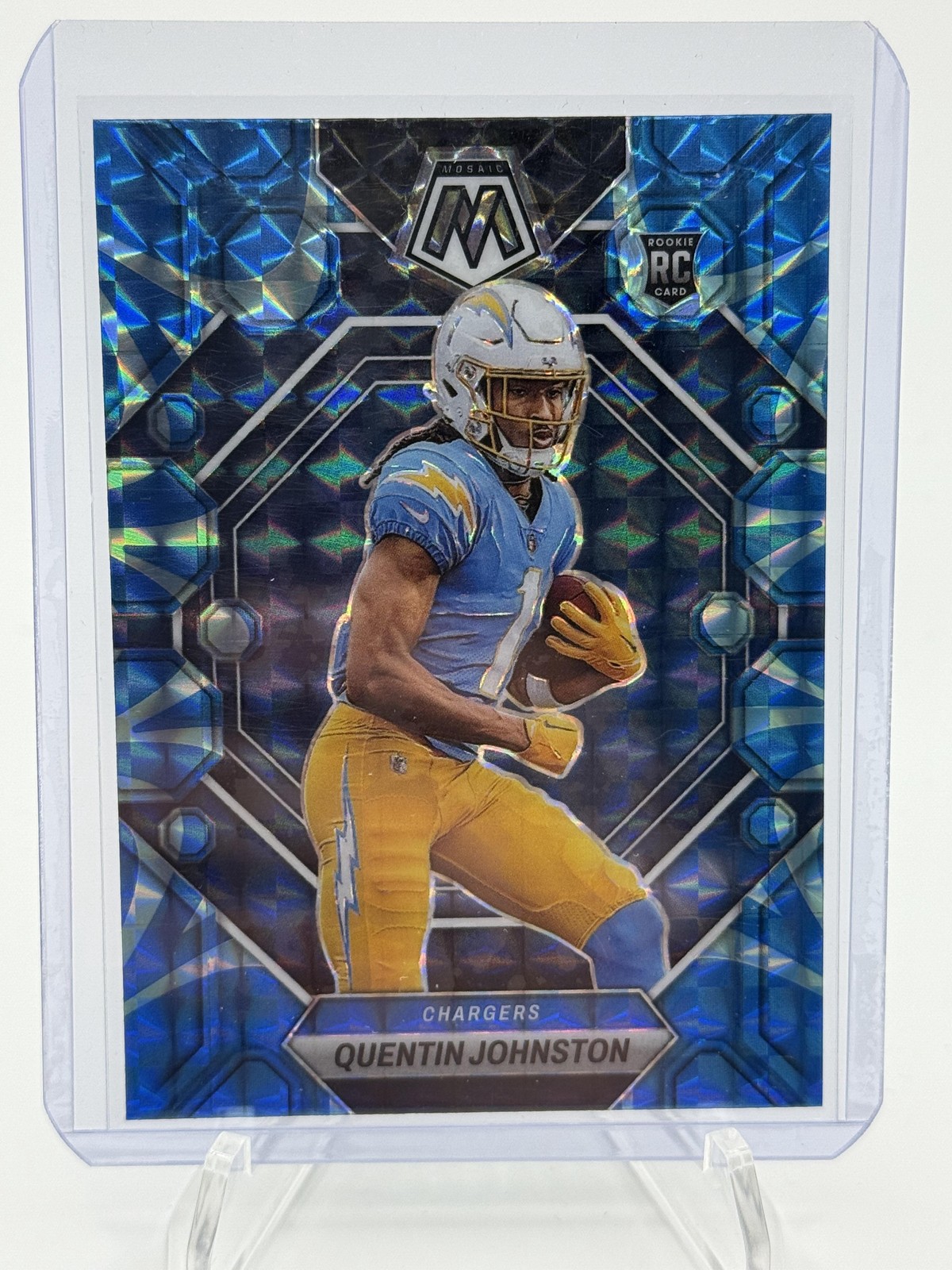 2023 Panini Mosaic #356 Quentin Johnston Reactive Blue Mosaic