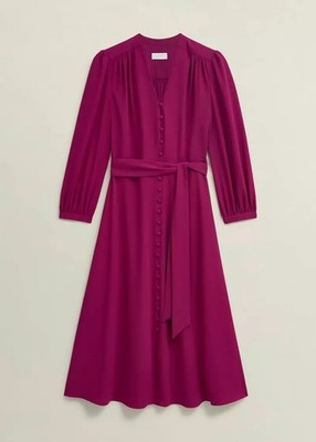 Hobbs Of London Magnolia Dress In Cerise Pink Size 2 Midi