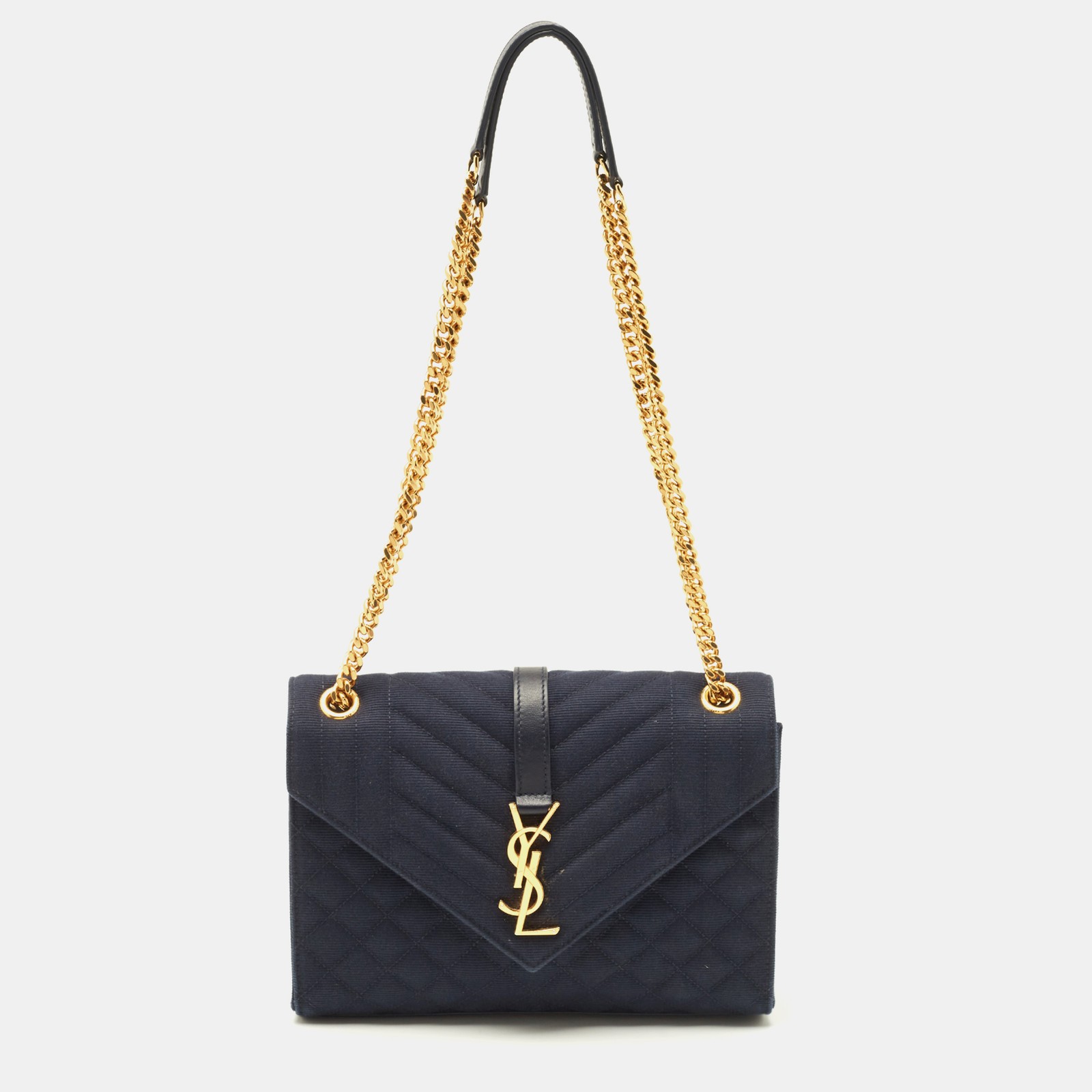 Borsa a tracolla Saint Laurent blu navy misto tessuto matelasse busta media