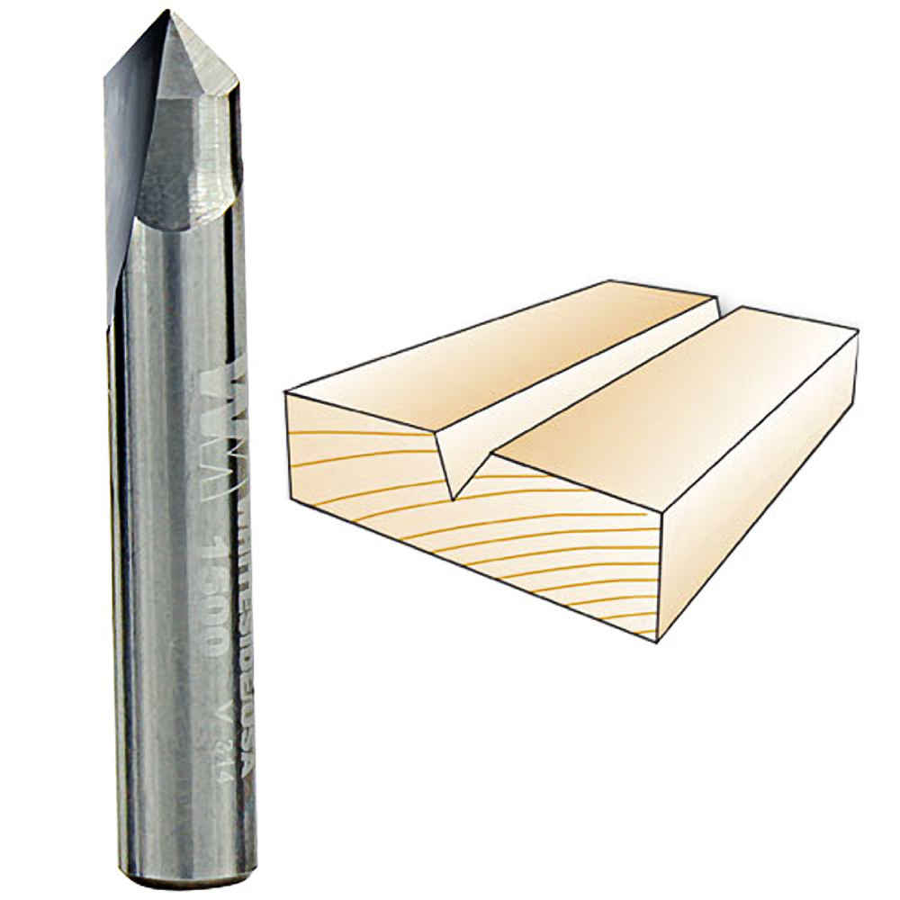 Whiteside 90 deg. V-Groove Bit, 1/4 in. SH x 1/4 in. CD x 1/8 in. PL 1500