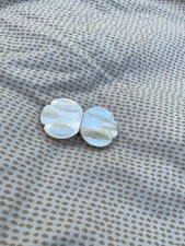 Antique Carved Mother of Pearl Interlocking Belt Buckle-2 pc Floral Iridescent