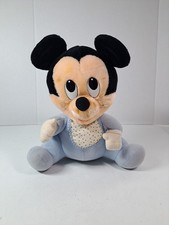 Vintage 1984 Disney Baby Mickey Mouse Plush In Blue Sleepwear With Bib