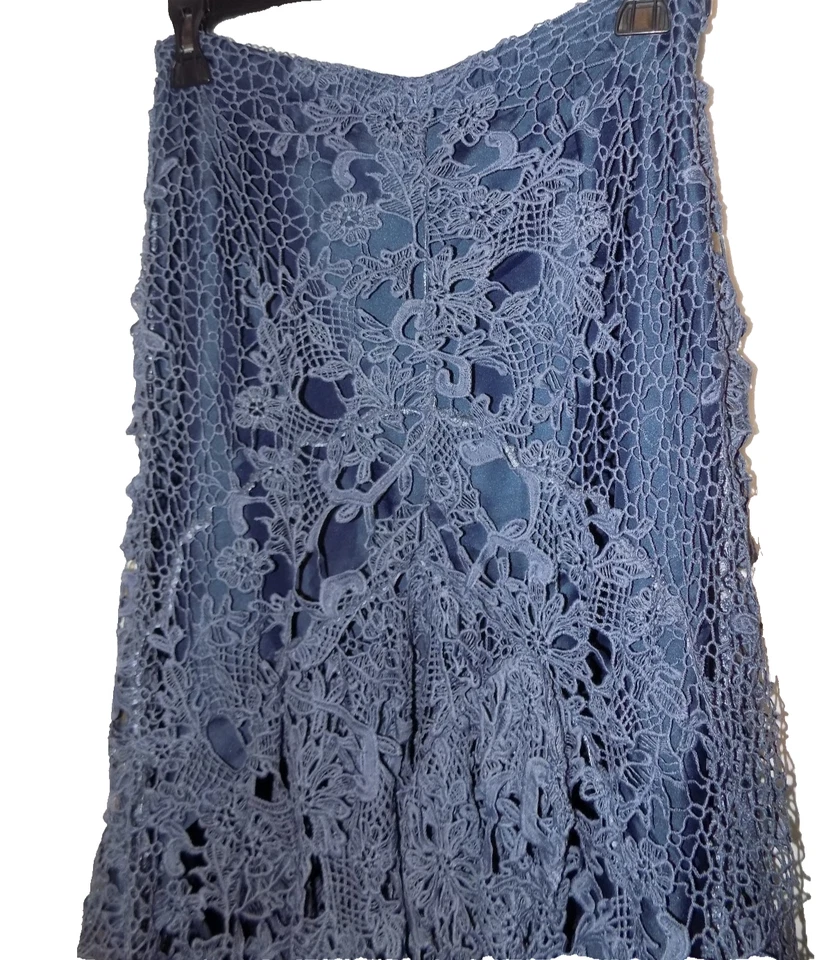 Nueva Maxi Falda De Colección Y2k 2 BOSTON PROPIAMENTE DICHA Azul Crochet Encaje Lagenlook Hada Gitana Foto 2 de 4