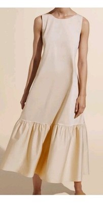 MASSIMO DUTTI, Gr. L,   Sommerkleid, Stufenkleid  beige Popeline Edler Look