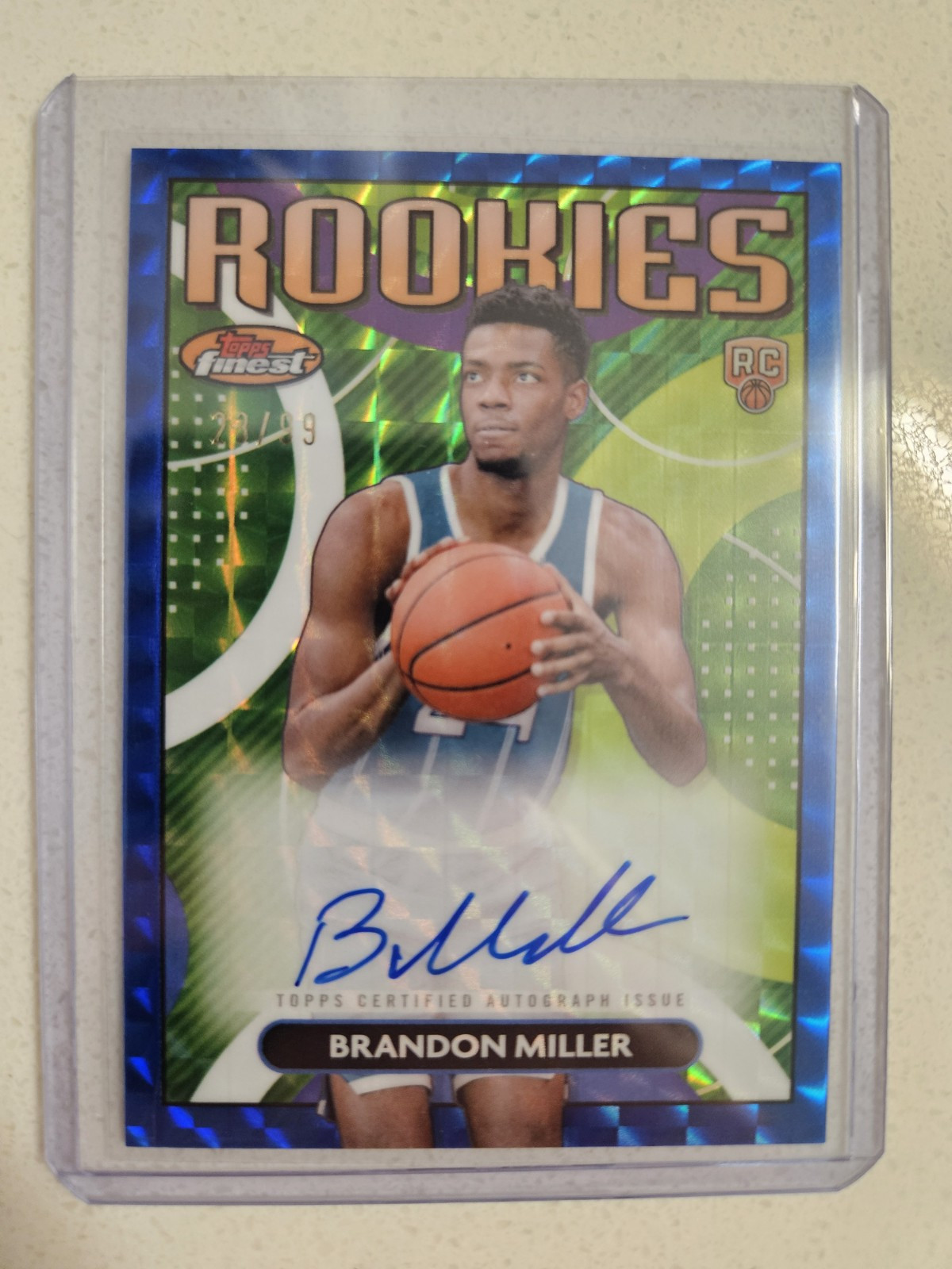2023-24 Topps Finest Brandon Miller (RC) Auto Blue Geometric Refractor 23/99