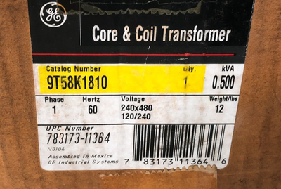 New GE General Electric 9T58K1810 Transformer 0.5KV Pri: 240/480V