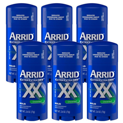 6 Pack Arrid Extra Extra Dry Unscented Solid Antiperspirant Deodorant 2.6 Oz Ea