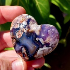 Natural Blue Sakura Agate Heart Blossom Agate Ornament Quartz Healing Decor Gift