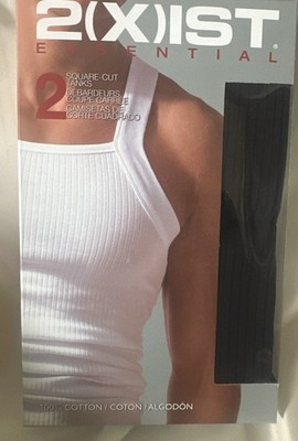 2(X)IST Essential 100% Cotton 2-Pack Square Cut Tank Top Size XL Black