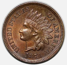 1871 Indian Head Cent Penny Red Brown Gorgeous Superb Gem BU++ Key Date Coin