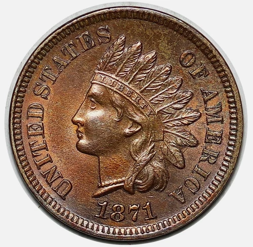 1871 Indian Head Cent Penny Red Brown Gorgeous Superb Gem BU++ Key Date Coin