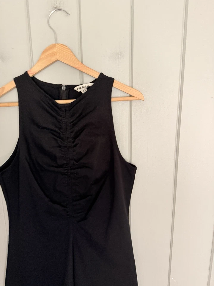 Boden Dress 10P Racer Jersey Midi Ruched Front Sleeveless Black Stretch - Image 2 of 4