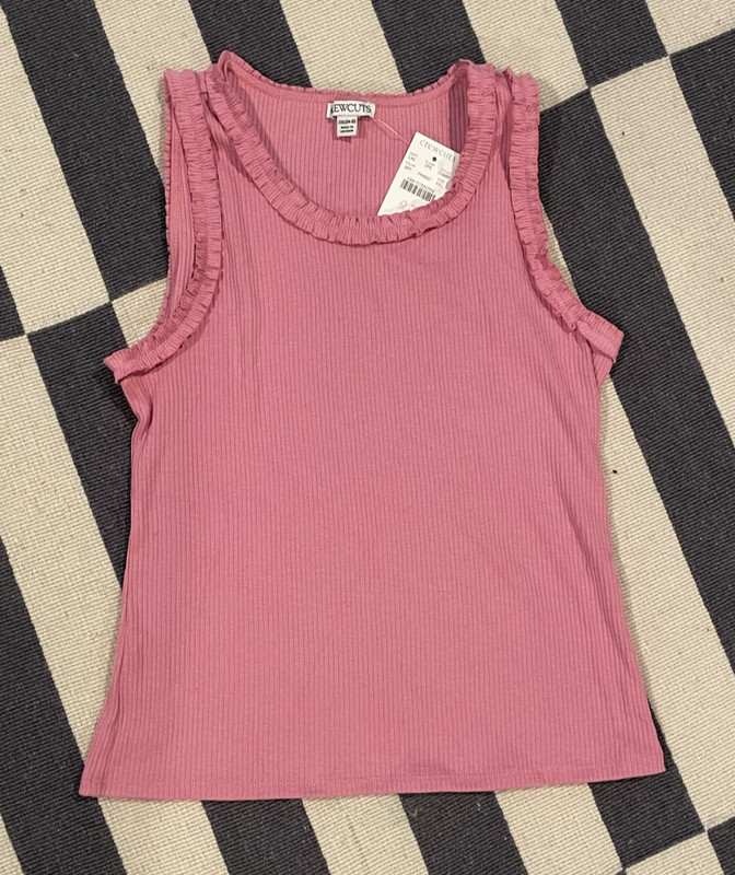 NWT crewcuts/J. Crew everyday ruffle-trim tank top in vintage rib - XXL, pink