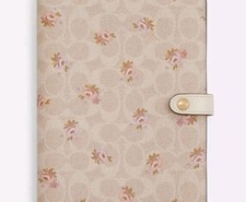   NWT COACH NOTEBOOK SIGNATURE CANVAS WITH FLORAL PRINT SAND M8/ GOLD CA058