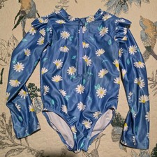 Gerber Kids Girls Blue Daisy Long Sleeve One Piece Swimsuit Size 5T