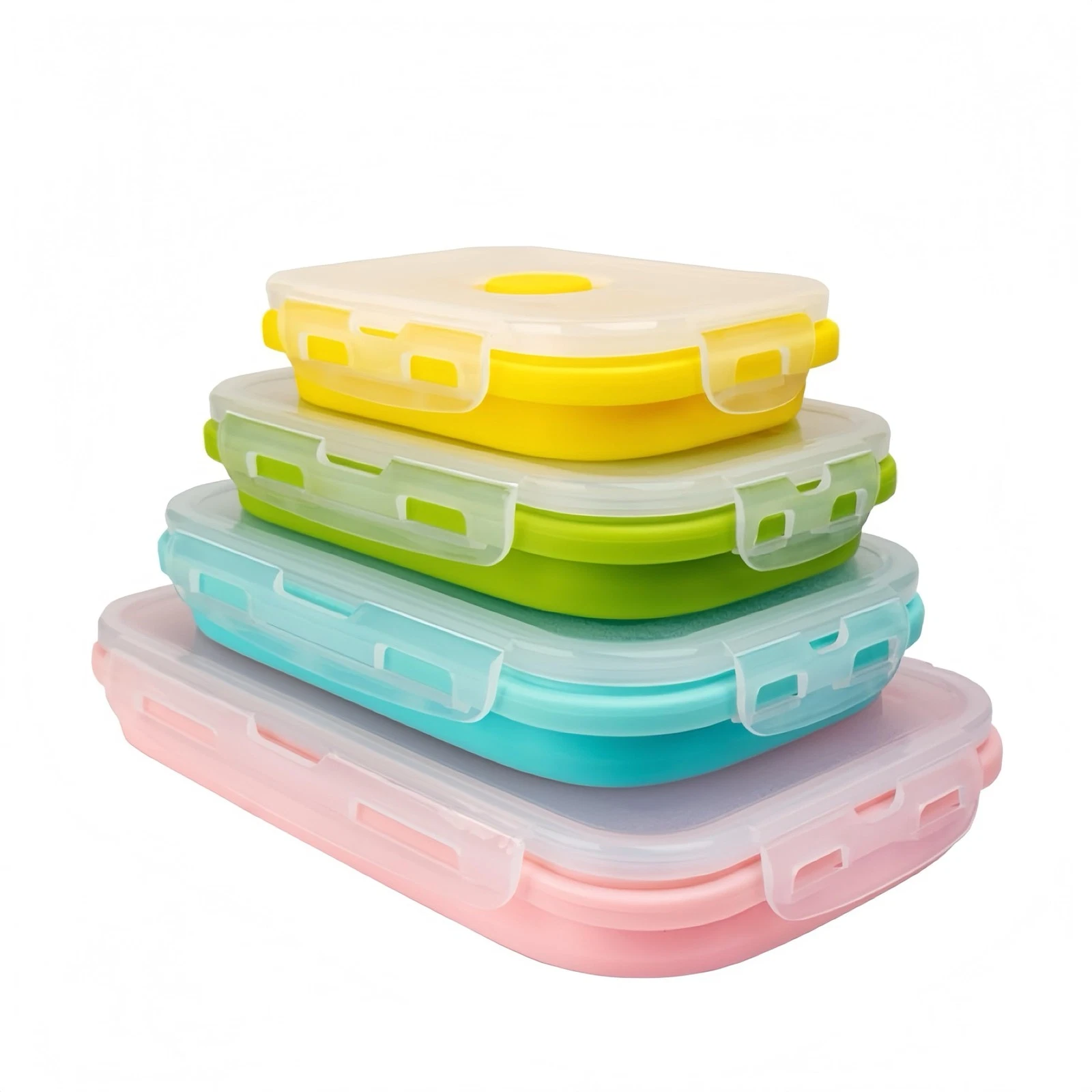 Set of 4, Collapsible Silicone Food Storage Container, Leftover Meal Box for ...