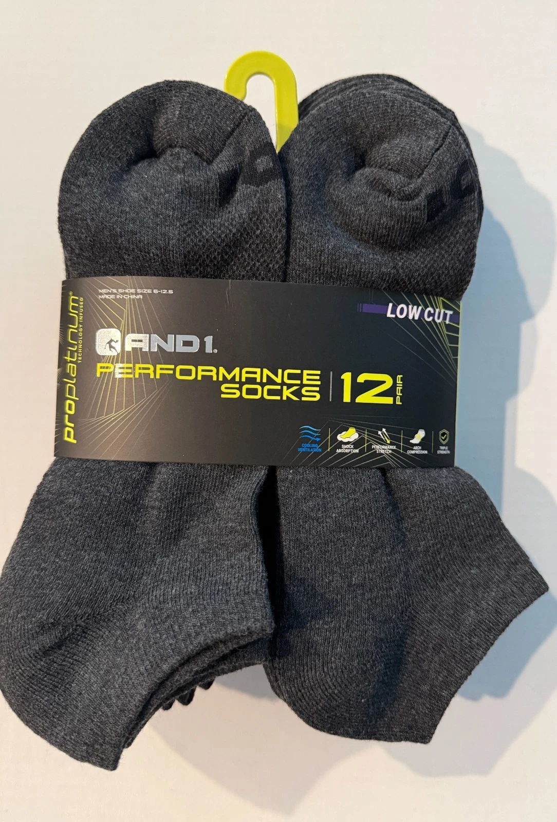 AND1 Low Cut Socks 12 Pack Charcoal Gray Athletic Performance No Show
