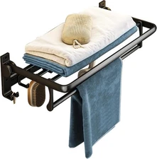 Towel Racks for Bathroom 24in Wall Mounted Foldable with Shelf Holder Towel Bar