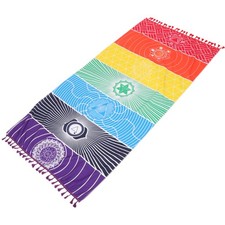  Rainbow Beach Mat Square Beach Towel Foldable Yoga Mats with Tassels for Picnic