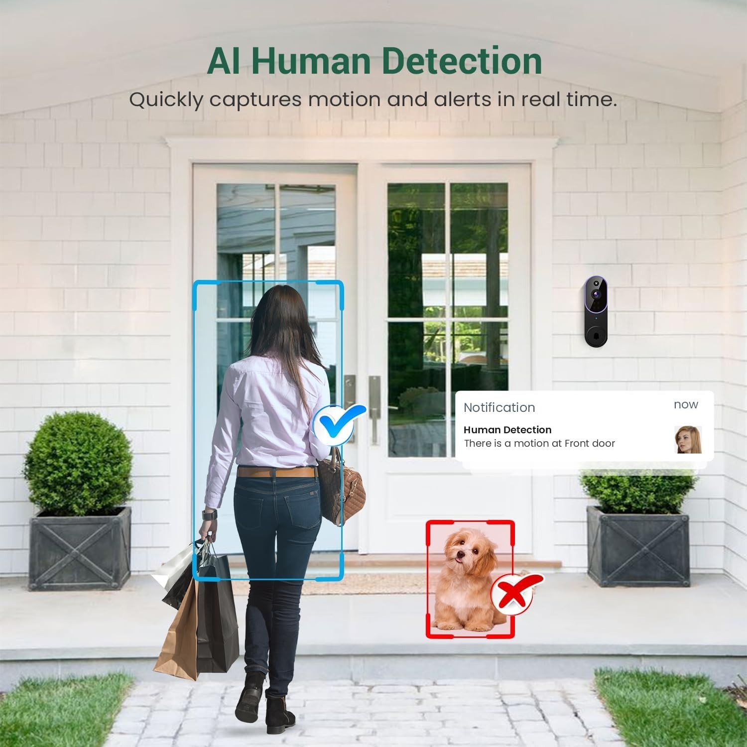 Wireless Smart Video Doorbell Camera, Indoor Outdoor Surveillance Two-way Audio