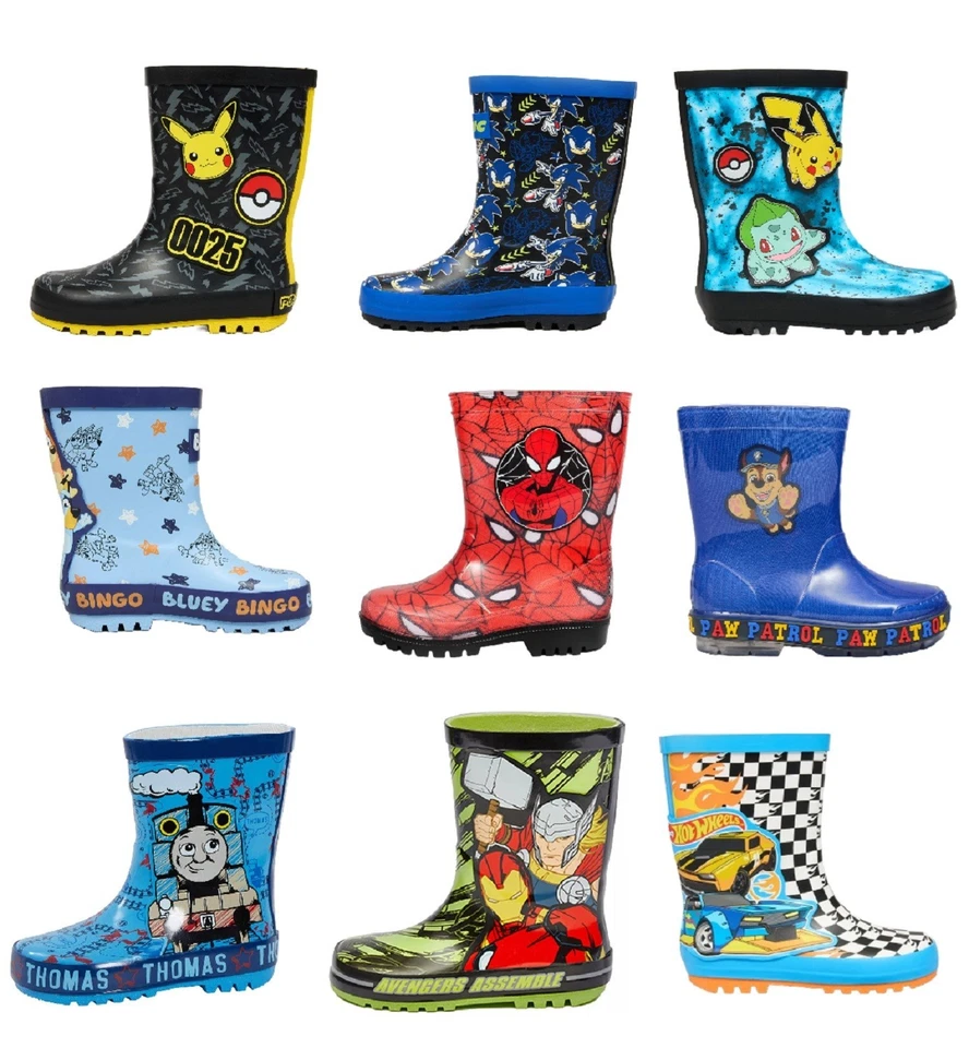 MARVEL, DISNEY BOYS OFFICIAL CHARACTER WELLIES RAIN SNOW WELLINGTON BOOTS KIDS WELLYS SIZE 5-2