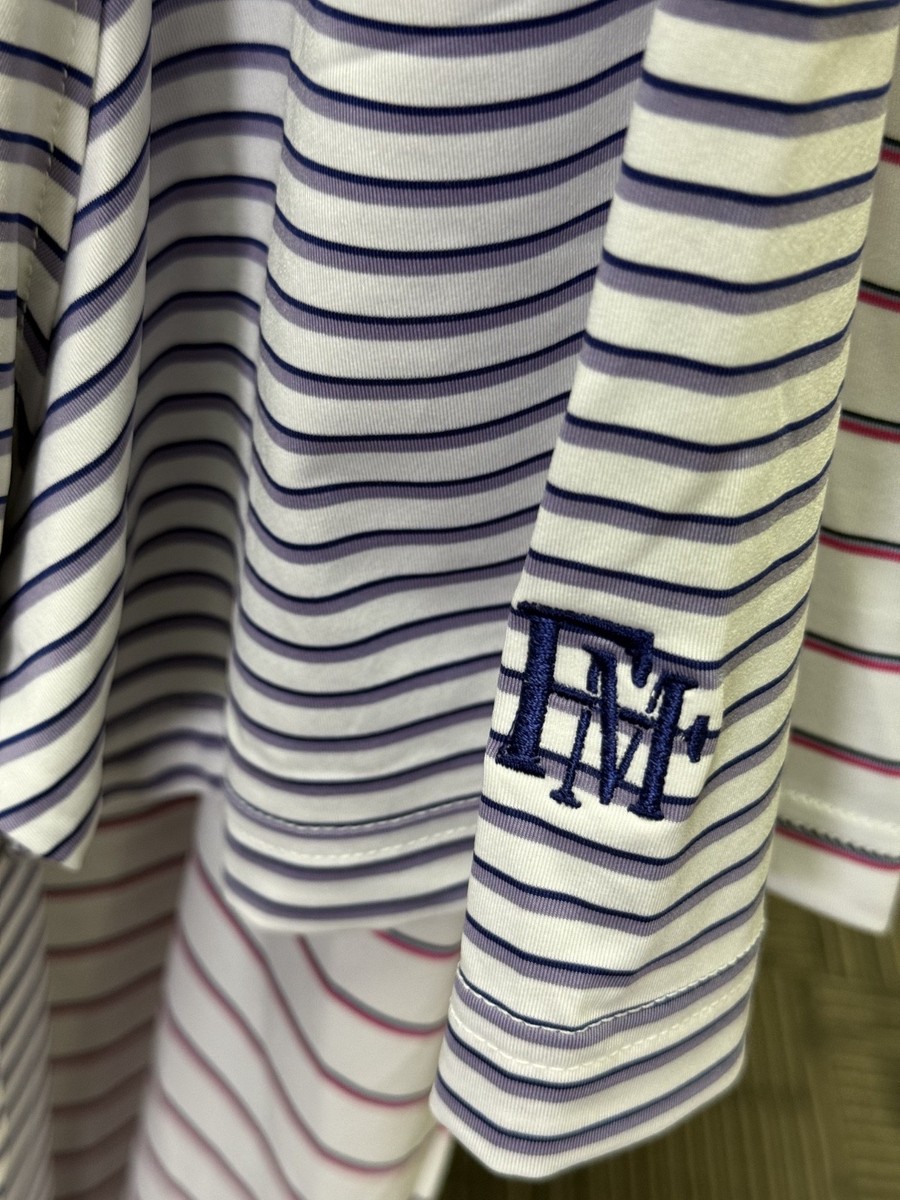 NWT MEN'S DONALD ROSS POLO, SIZE: 2XL, COLOR: WHITE/PURPLE STRIPED
